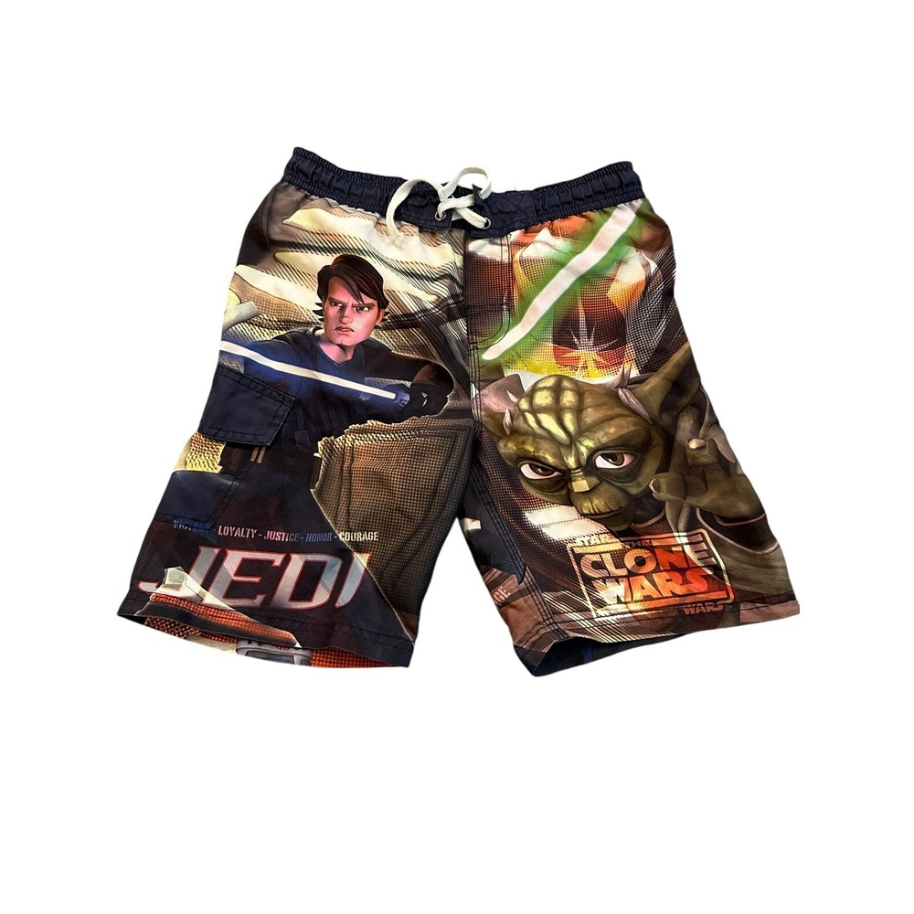 Star Wars Clone Wars Boys Board Shorts Size Small (6-7)‎ Swim Trunks Jedi Yoda